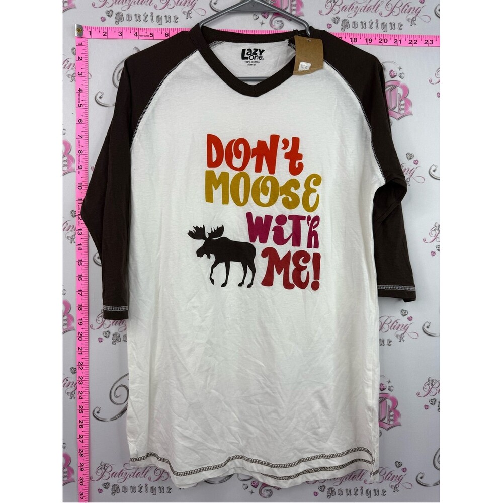 Lazy One shirt "Don't Moose With Me!" White & Brown Raglan Shirt